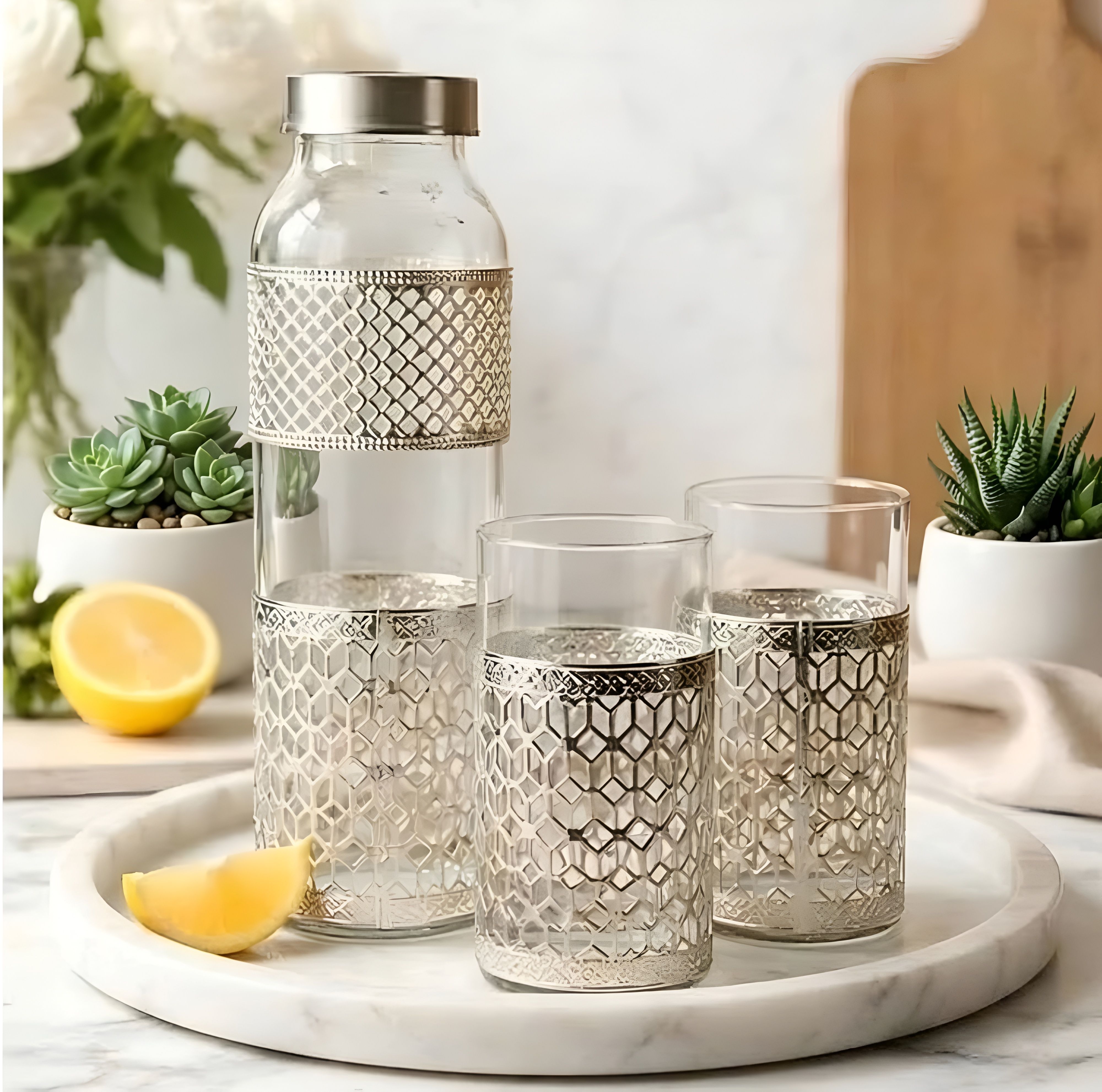 Premium Glass Gift Set 1000 ml Glass Bottle With Drinking Glass-image-5