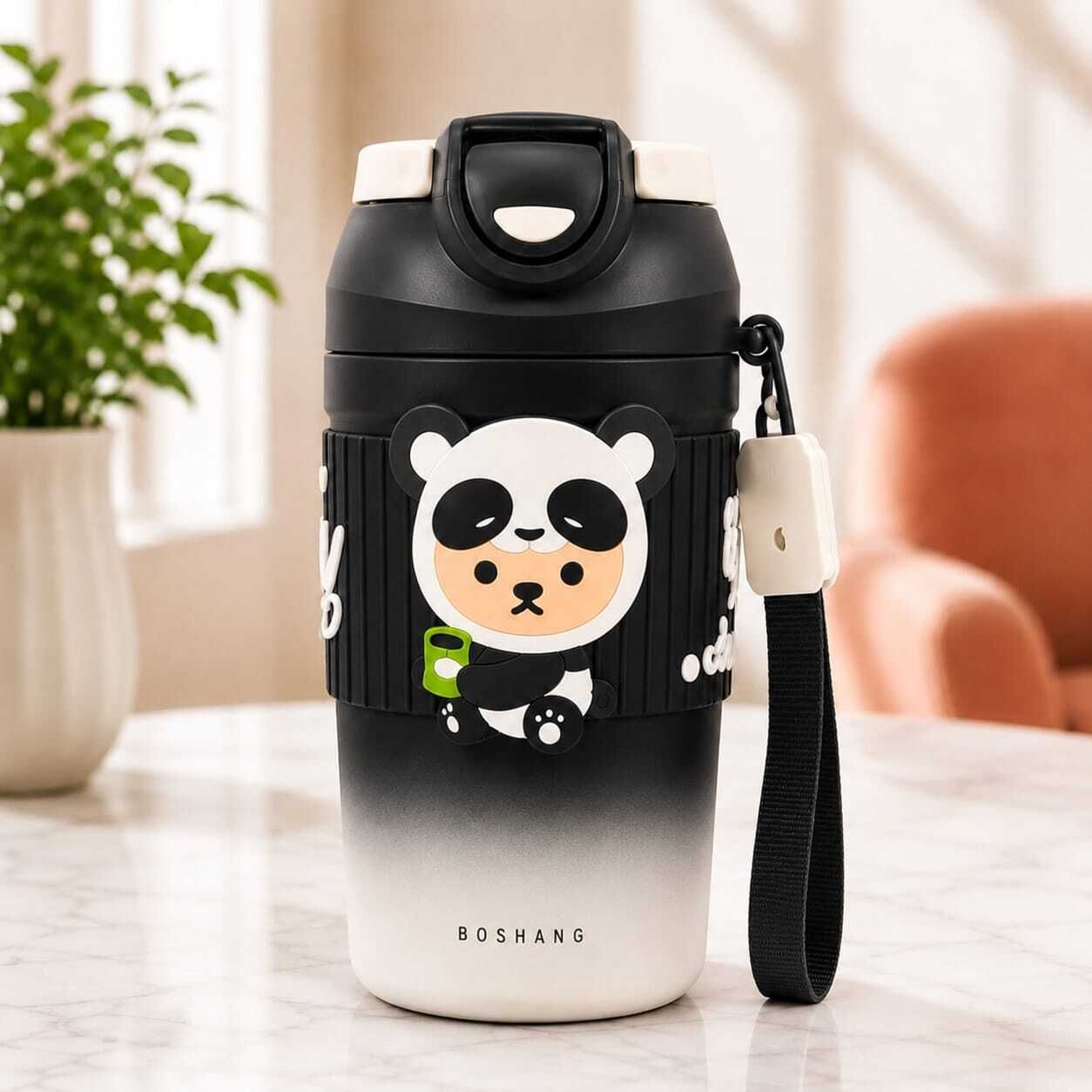 Cute Panda Stainless Steel Leak-Proof Bottle (Purple) 450 ml Stainless Steel Bottle-image-42