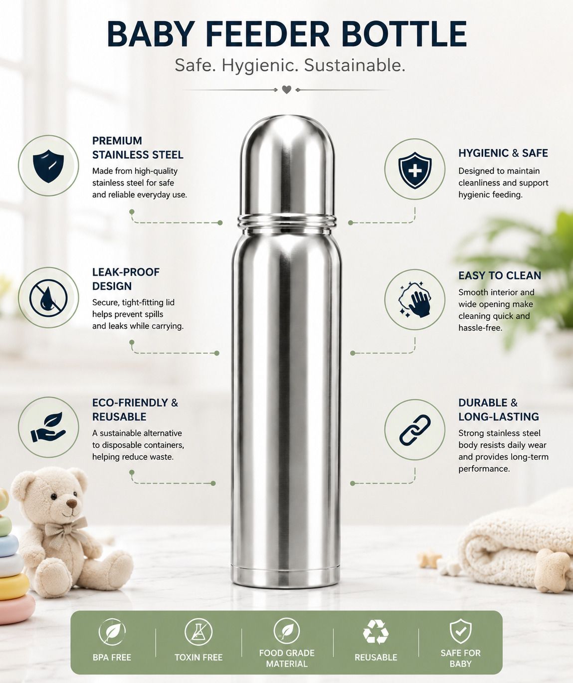 Srishna enterprises Stainless steel Baby Feeding Bottle - 200 ml-image-19