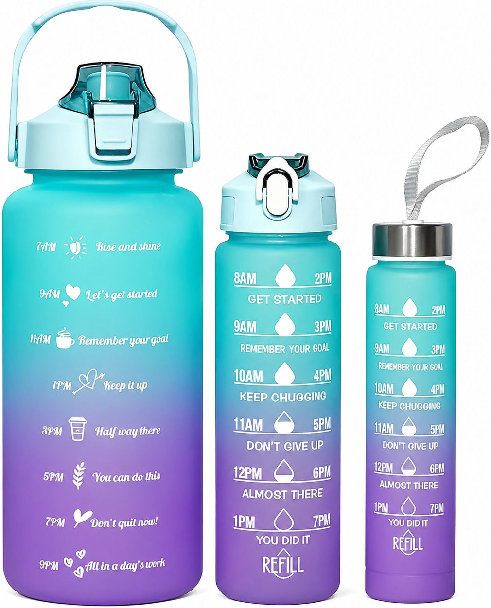 Motivational Water Bottle Set of 3 Bottles (2L+900ml+300ml) 2000 ml Plastic Bottle-image-20