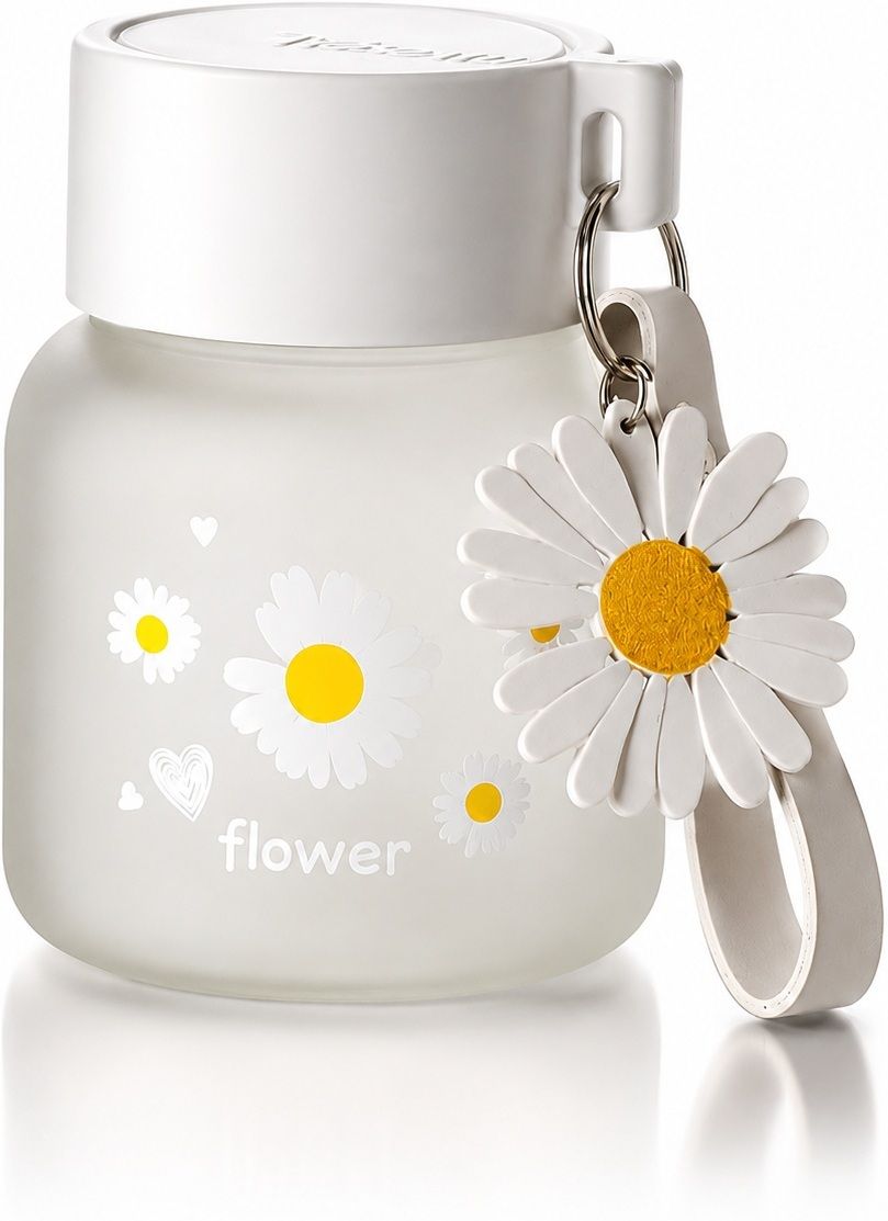 Frosted Glass Water Bottle with Leak Proof Lid Daisy Keychain Portable Rope 300 ml Glass Bottle-image-29