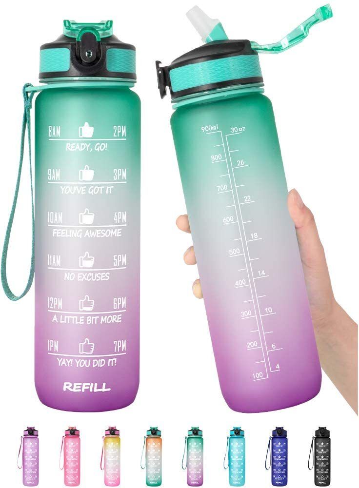 1L Motivational Gym Water Bottle with Time Marker & Straw 1000 ml Plastic Sipper-image-25