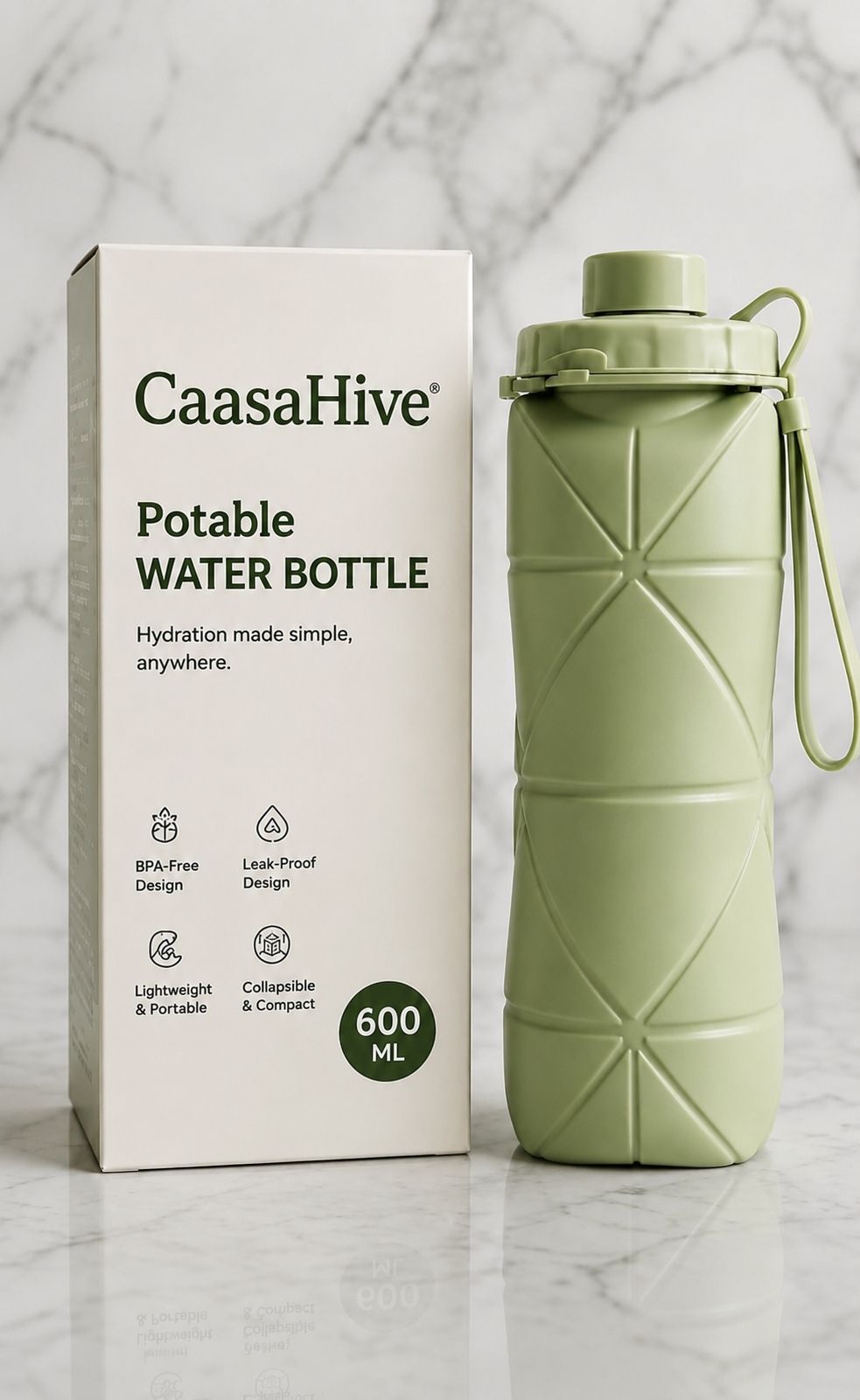 600 ml Foldable Silicone Water Bottle | BPA Free, Leak Proof (Green) 600 ml Silicone Bottle-image-38