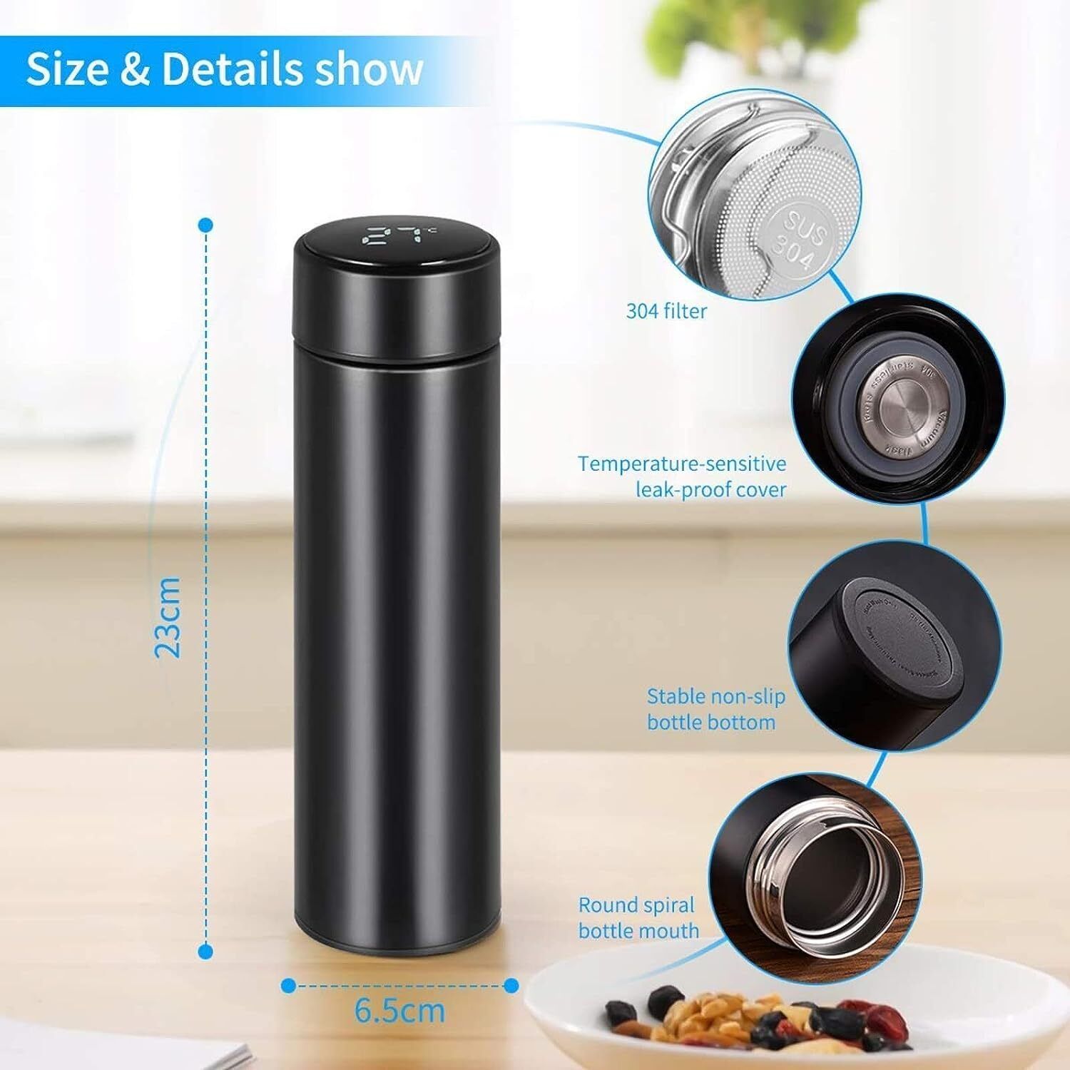 Temperature Display Water Bottle Double Walled Stainless Steel 500 ml Stainless Steel Bottle-image-1