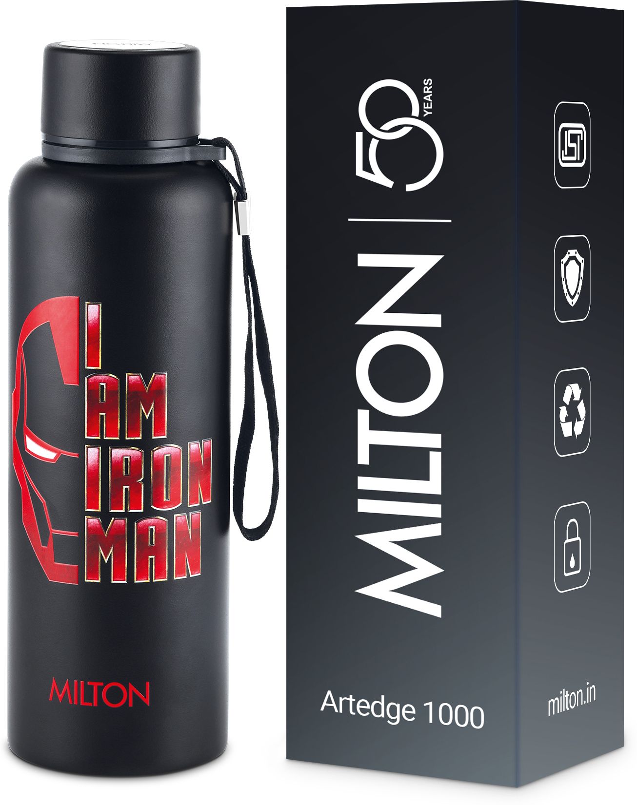 Marvel Artedge 1000 Thermosteel Water Bottle 1000 ml, BLACK, IRON MAN 1000 ml Stainless Steel Bottle-image-9