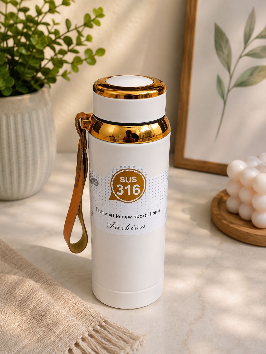 Stainless Steel Vaccum Water Bottle With Stainer (Ivory White) 800 ml Stainless Steel Flask-image-23