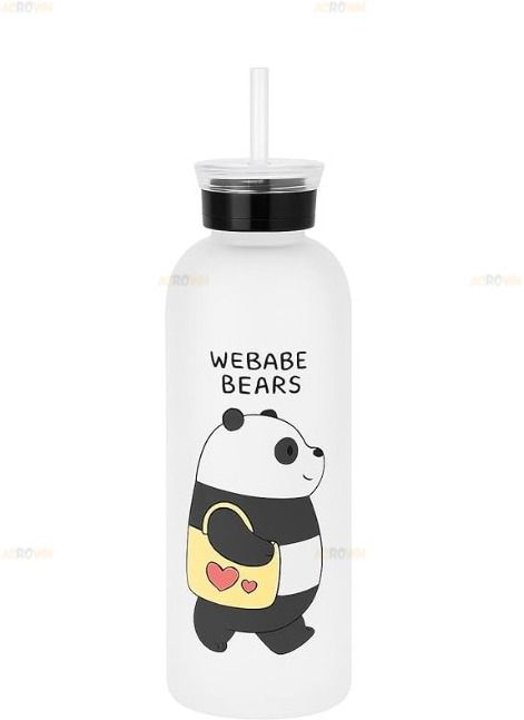 Cute Bear Straw Water Bottle 1000ml White Frosted Leakproof for ALL Pack 1 1000 ml Plastic Bottle-image-45