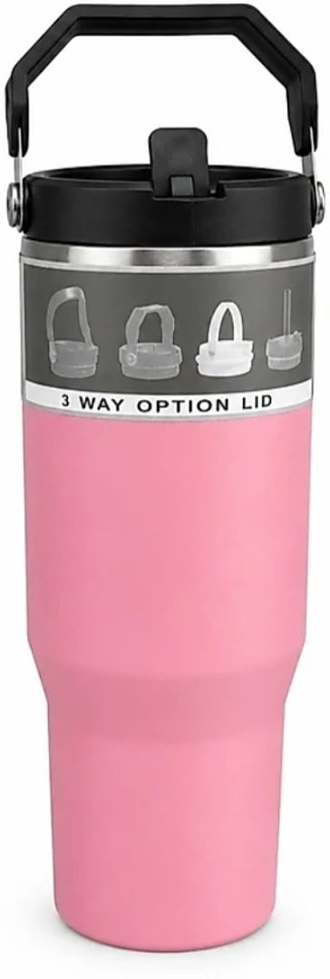Vacuum Insulated Travel Mug with Handle and Straw 890 ml Stainless Steel Sipper-image-17