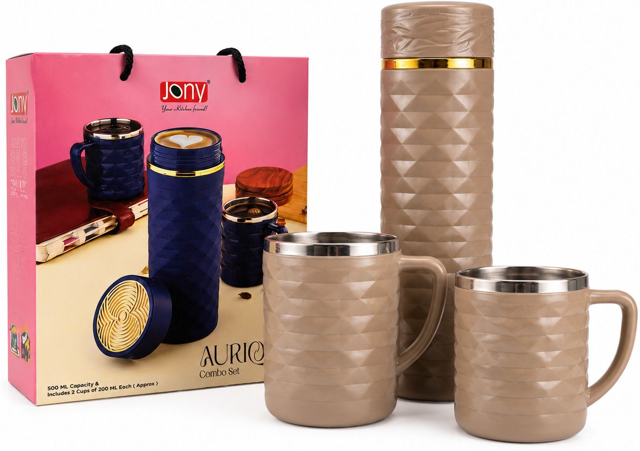 roy creation 500ml Vacuum Insulated Flask Gift Set with 2 x 200ml Stainless Steel Mugs | 500 ml Stainless Steel Flask-picture-35