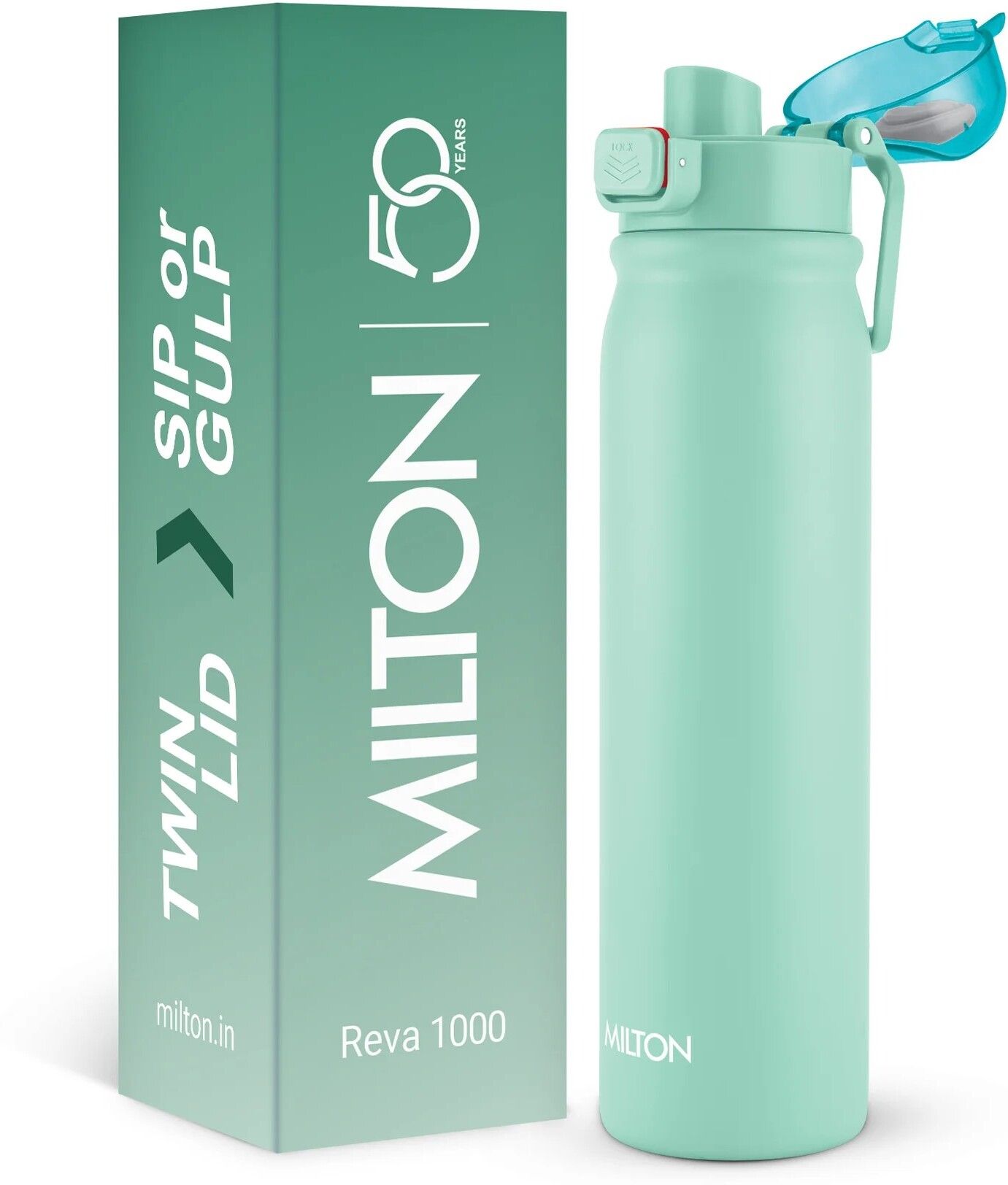 milton Reva 1000 Stainless Steel Water Bottle with Twin Lid Sip or Gulp, 1000 ml Stainless Steel Bottle-picture-6