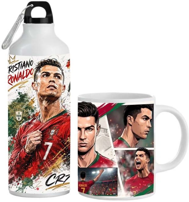 Sports Printed Coffee Mug & Bottle Combo | Tea, Coffee Mug with Sipper Bottle 350 ml Aluminium Bottle-image-1