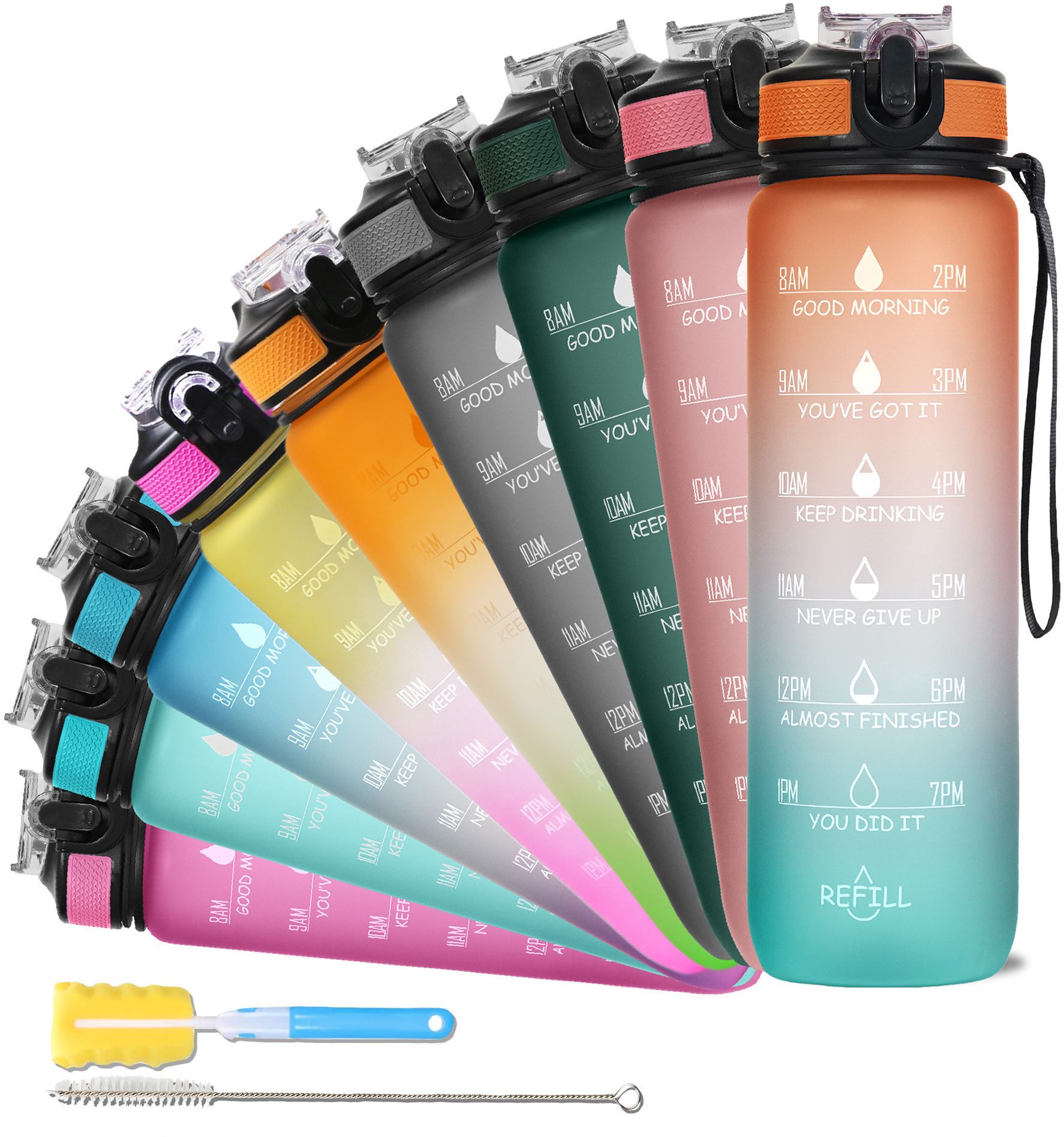 Sipper Water with Motivational Time Marker, Leakproof, office, Gym, 1 L Bottle-image-20
