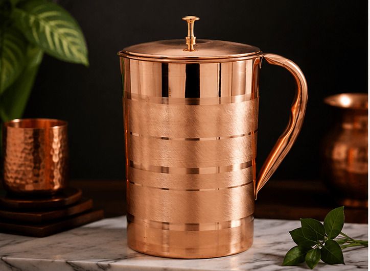 3s enterprises Pure Copper Water Jug with Lid and Handle | Copper Matka Jug | 2. Litre 2000 ml Copper Bottle-picture-30