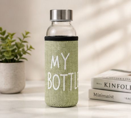 Glass Water Bottle With Green Cover 300 ml Glass Bottle-image-23