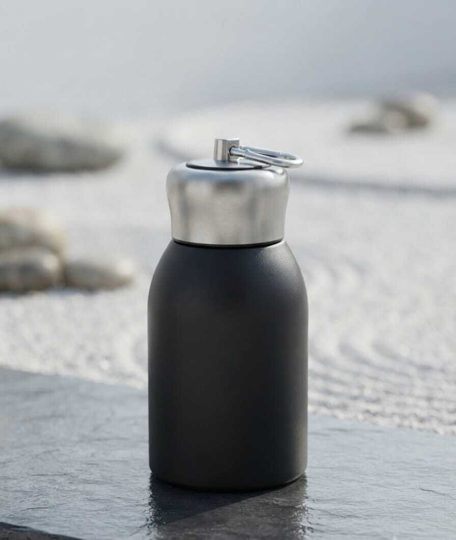 pixel mart Mini Stainless Steel Water Bottle with Ring Lid (300 ml) 300 ml Stainless Steel Bottle-picture-0