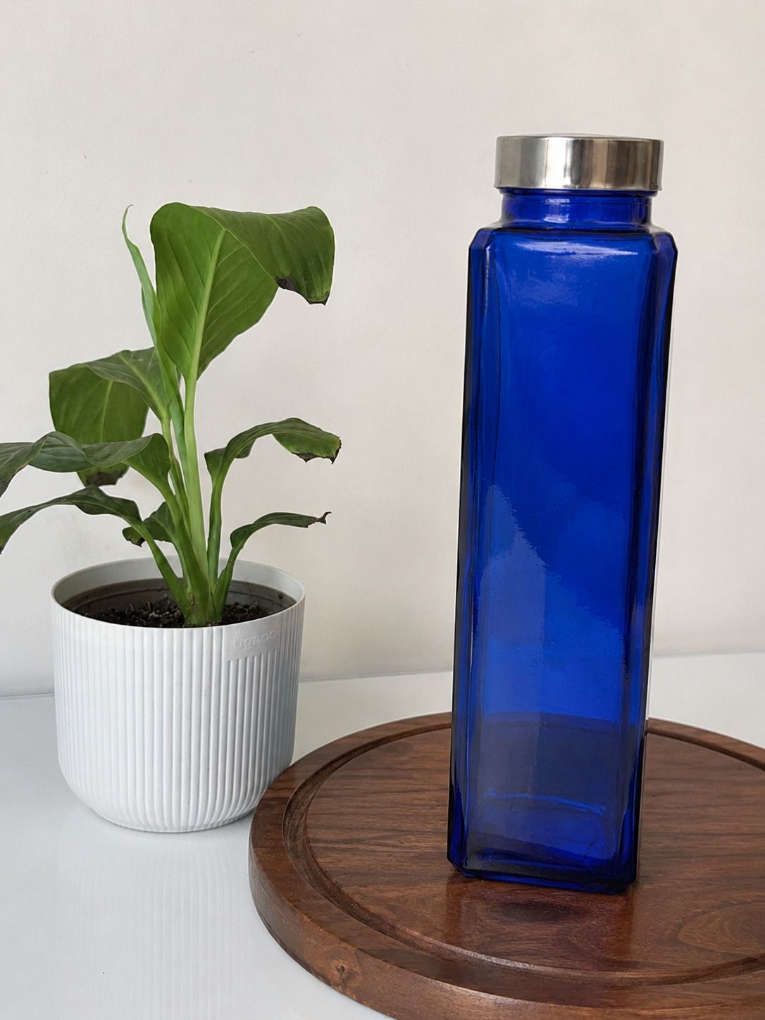 Transparent Blue Square Glass Water Bottle, 750 ML 750 ml Glass Bottle-image-17