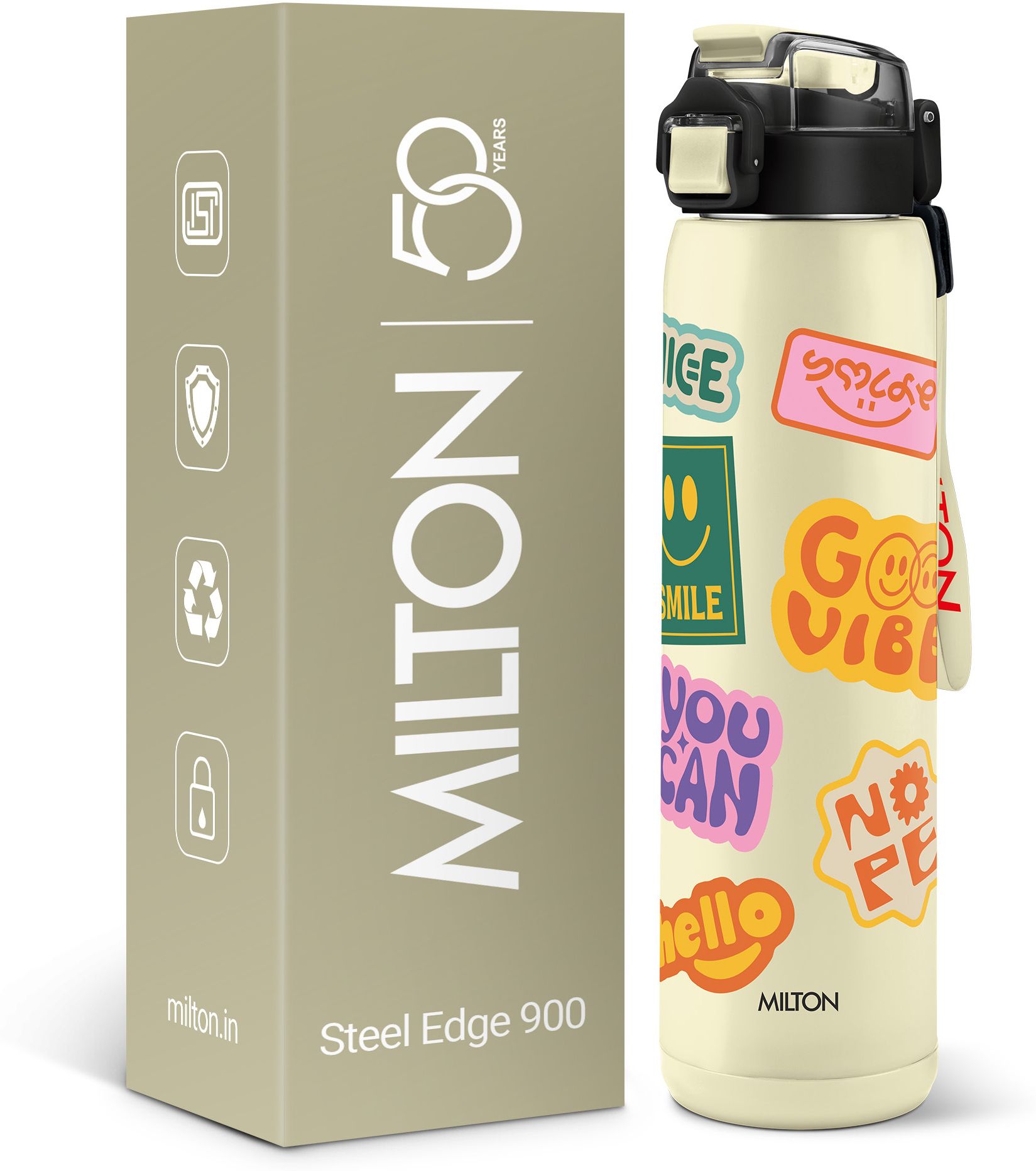 milton Steel Edge 900 Vacuum Insulated Water Bottle 600 ml Hot & Cold Beige 600 ml Stainless Steel Bottle-picture-25