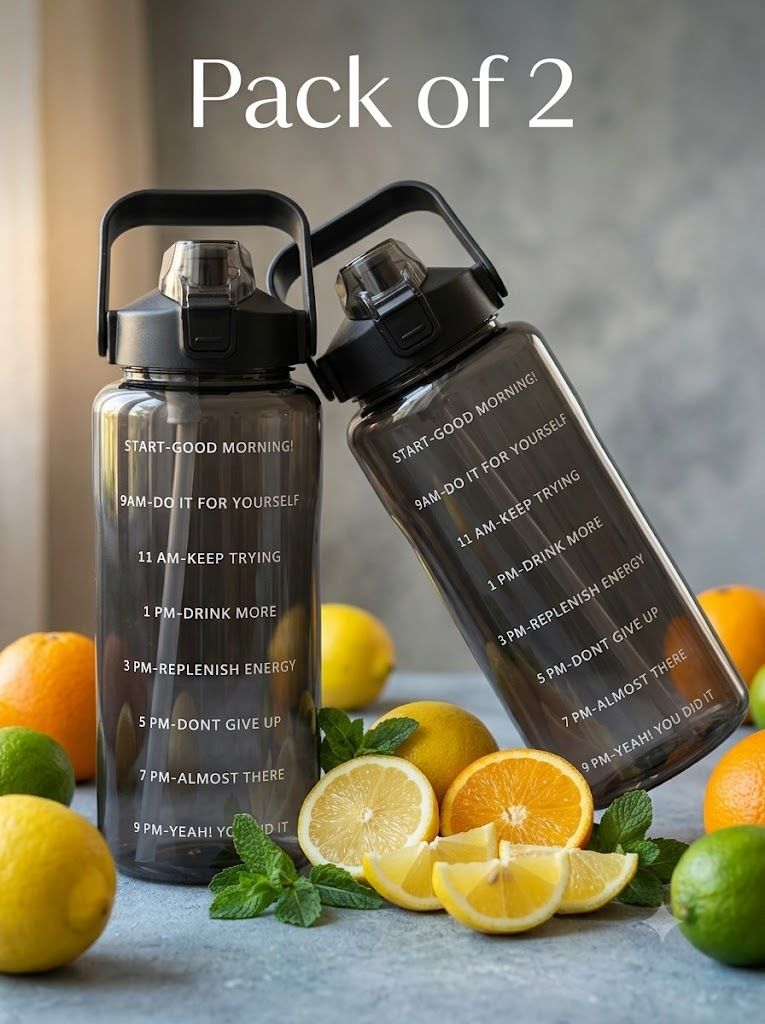 Motivational 2 liter Plastic Transparent water bottle Time Marker with handle 2000 ml Plastic Sipper-image-38