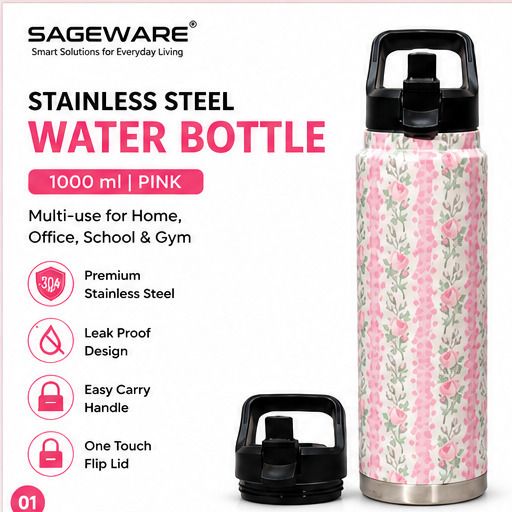 sageware Steel Water Bottle Multi Use Home Office School Gym 1000ml Bottle Flask Pink 1000 ml Steel Flask-picture-41
