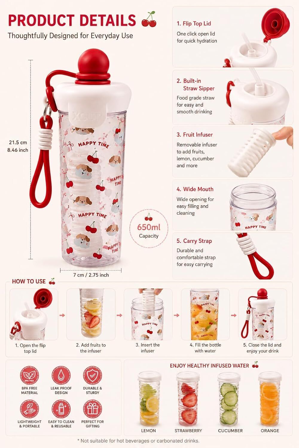 cartoon water bottle 600 ml Plastic Sipper-image-27