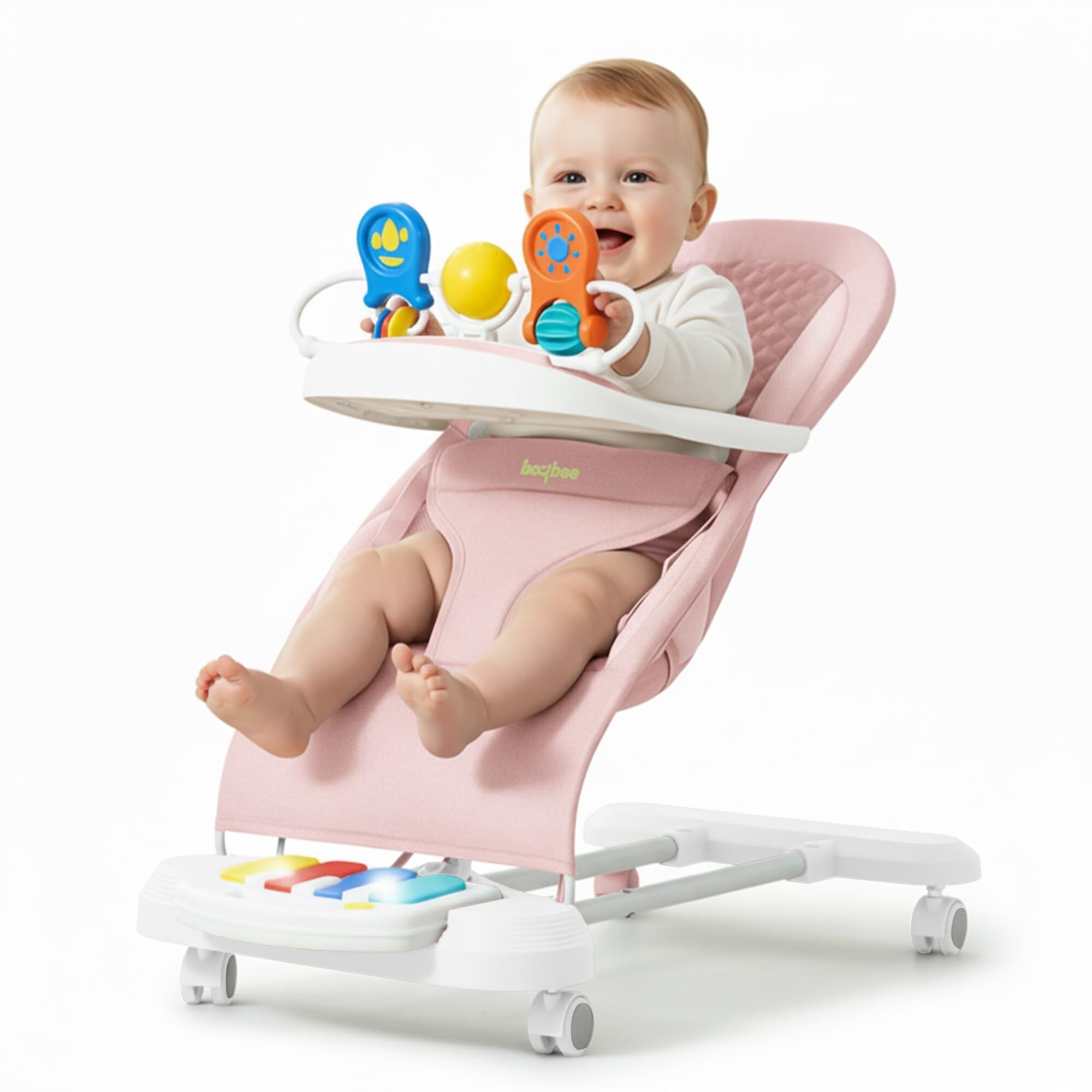 3 Recline Positions Rocker for Baby|Bouncer with Music & Light Kick Piano Baby Rocker and Bouncer