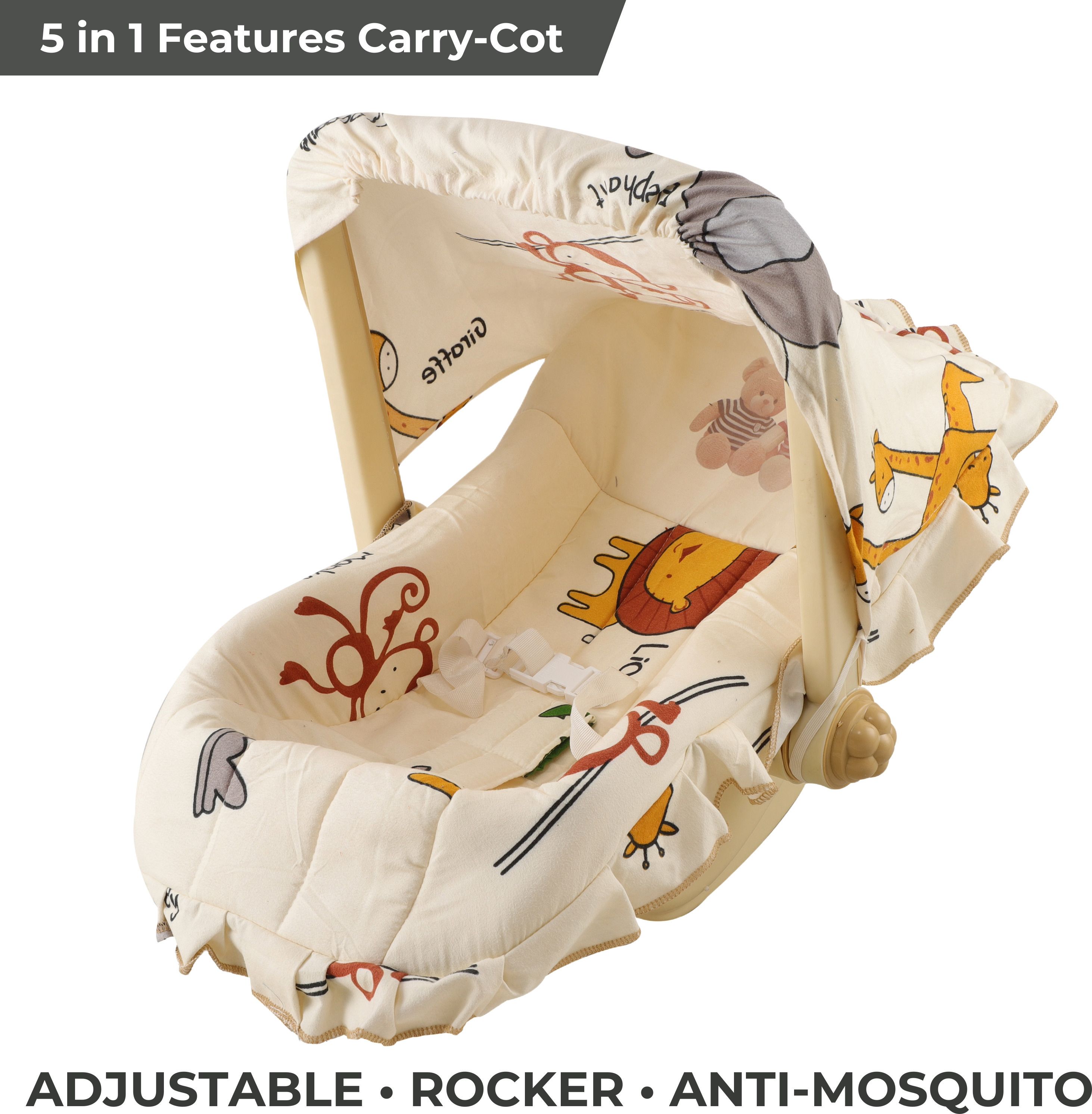 5 in 1 DLX Baby Carry Cot & Rocking Chair | Adjustable Handle | Safety Belt | Rocker
