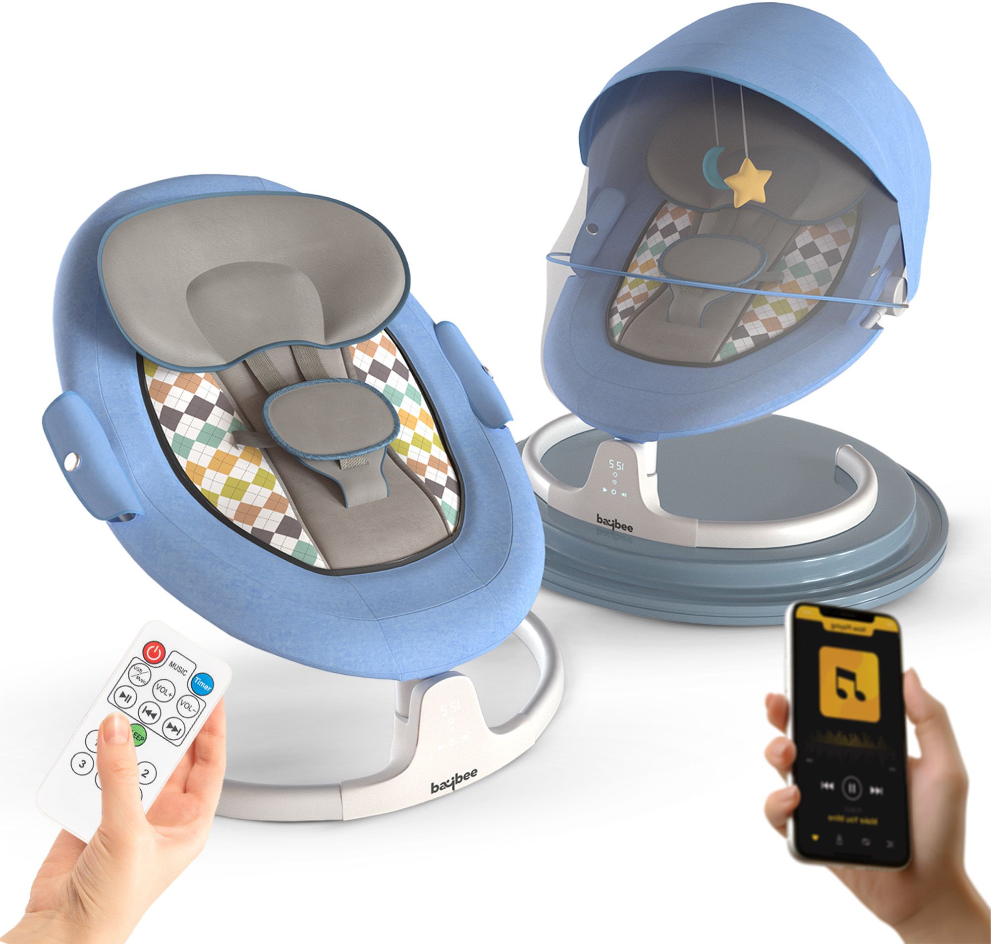 Electric Baby Swing Cradle for Baby with Adjustable Swing Speed, Recline, Remote Bouncer-image-26