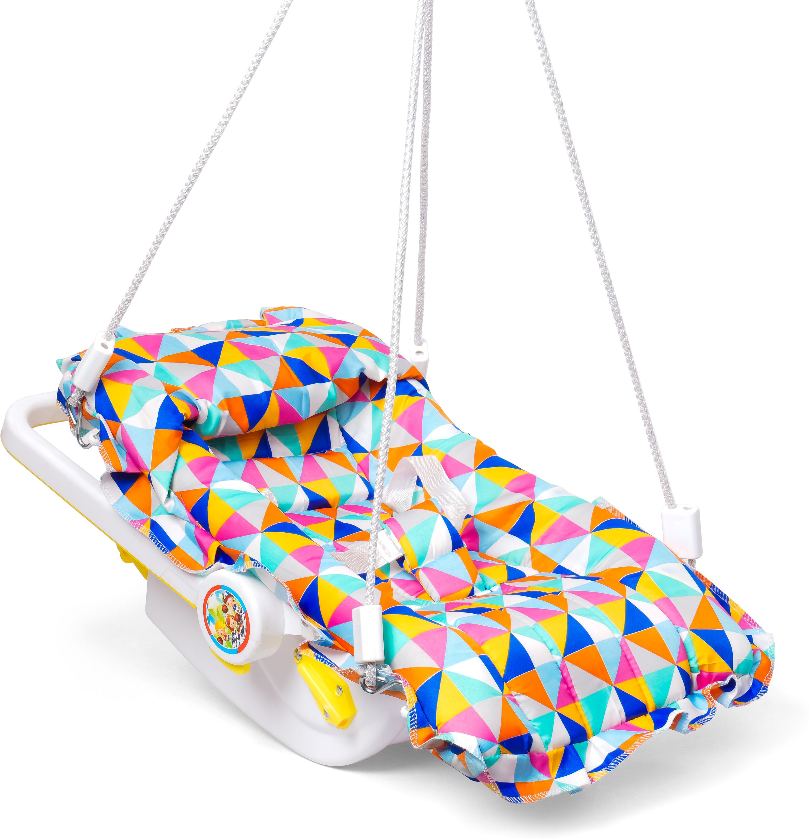 Multi-Functional Musical Baby Carry Cot and Rocking Chair with Triangle Print Bouncer-image-22