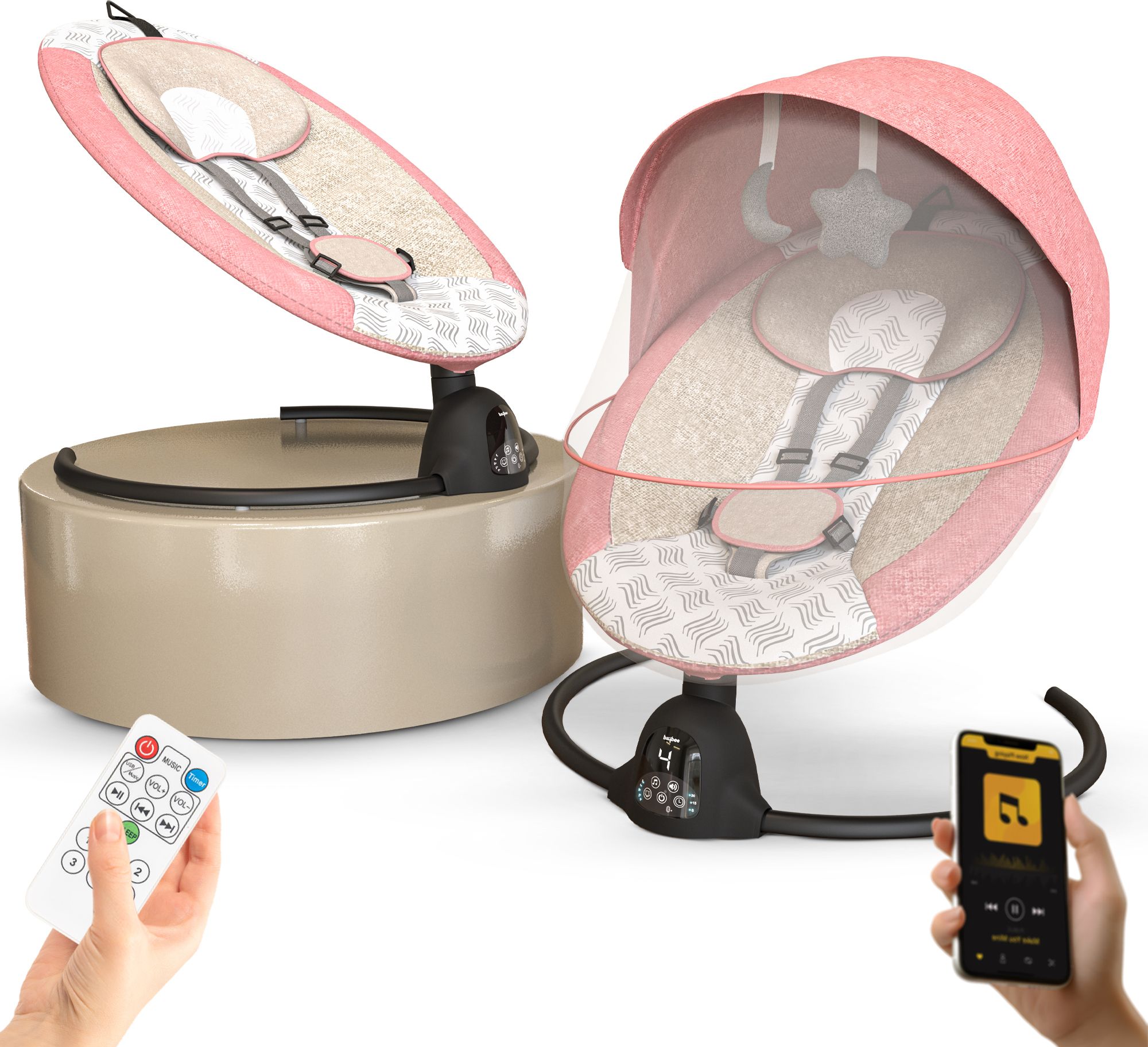 Automatic Electric Baby Swing Cradle with Adjustable Swing Speed, Remote Bouncer
