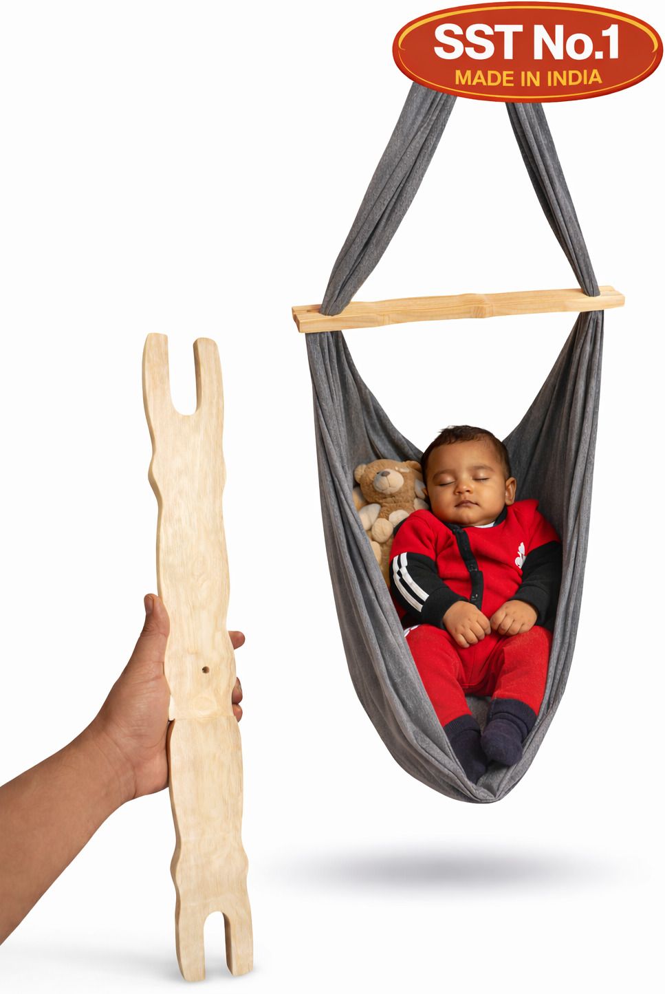 SST Baby Hammock Cloth Cradle with Wooden Stand | Newborn Swing Jhula Swings-image-22