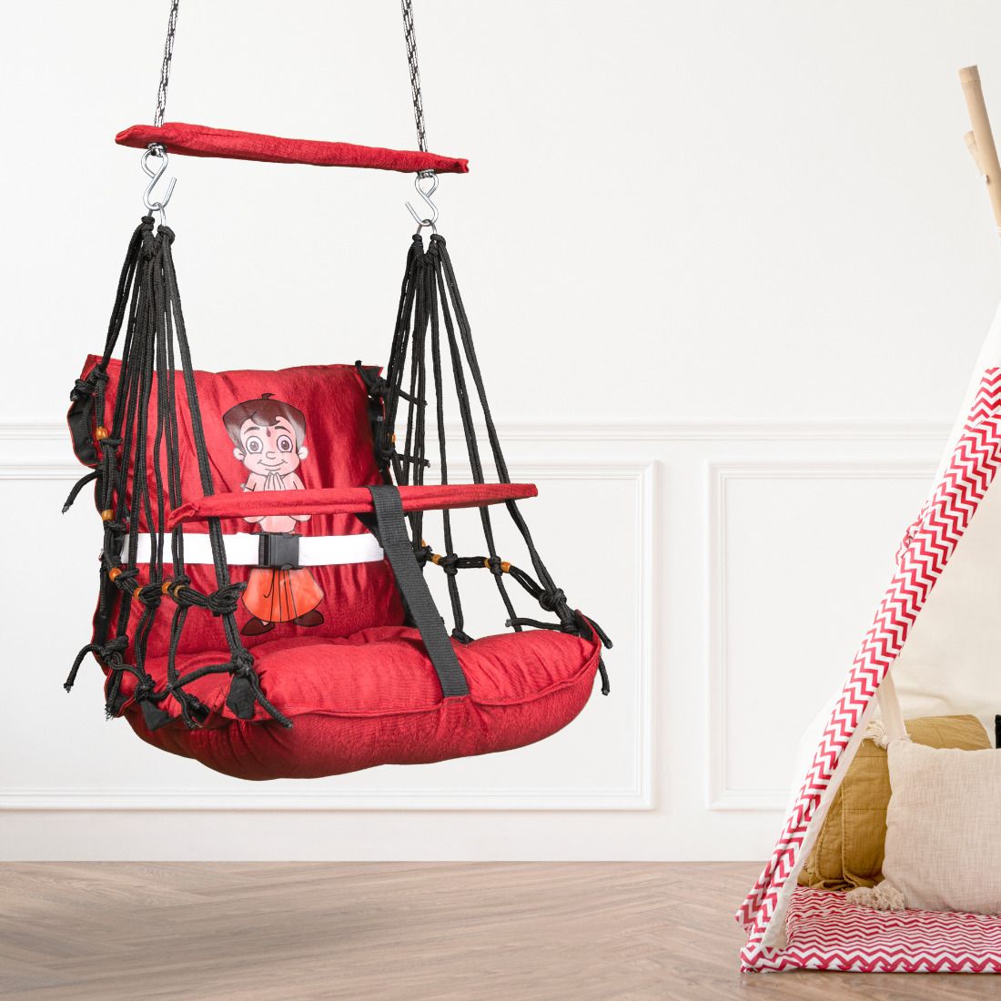 Chhota Bhem Printed Cotton Baby Swing/Wooden Baby Swing/Durable Portable Baby Swings-image-12
