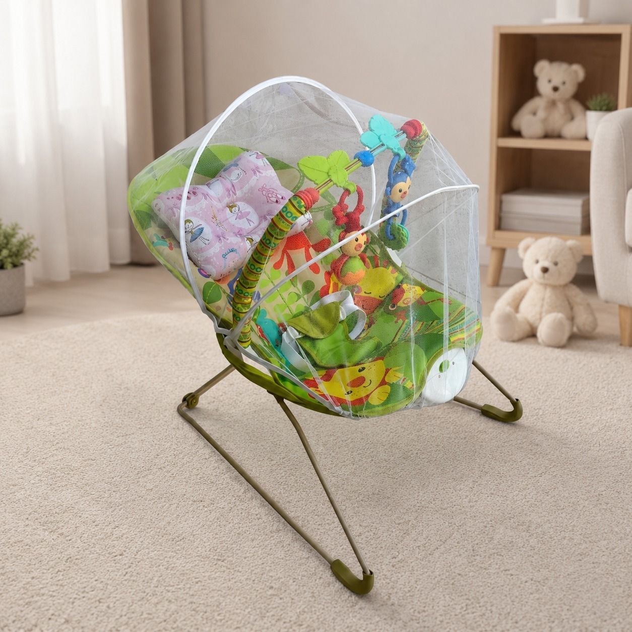 Bouncer Cum Rocker with Battery,Safety Harness,Toy Bar,Music Net and Pillow Bouncer-image-6