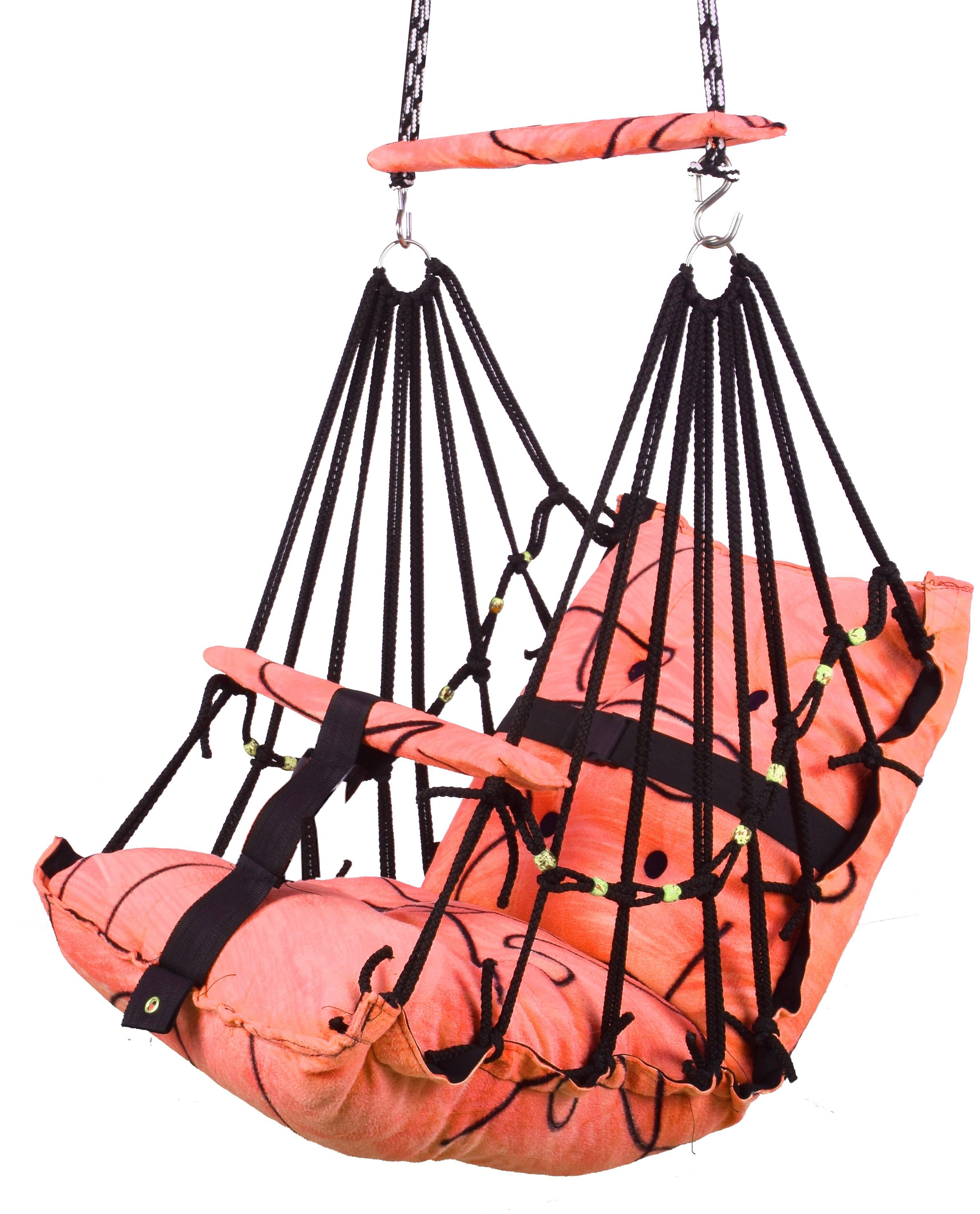 Cotton Swing Chair for Kids Baby's Children Folding and Washable1-6 Years with Safety Belt/Home,Garden Jhula for Babies|Swing for Kids | Seat and Back Side 16x16 inch (Peach) Swings-image-40
