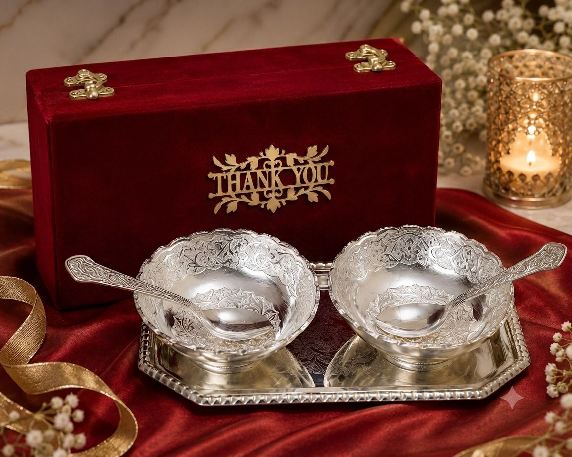 Silver Plated Handwork Decorative Bowl Set, Elegant Thank You Gift cloure Bowl Serving Set-image-36