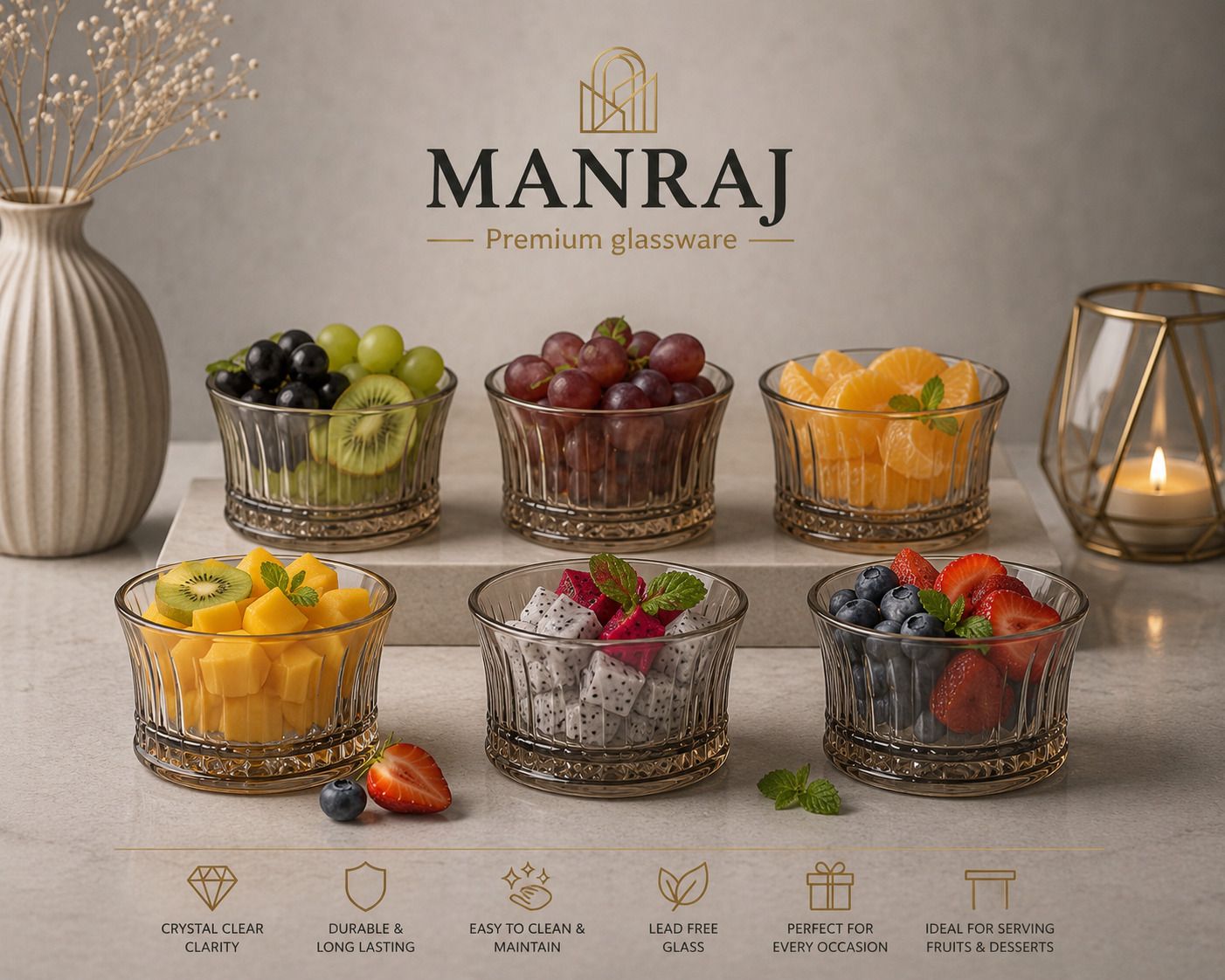 manraj Glass Serving Bowl Set of 6 for Dessert, Dips, Nuts & Snacks Bowls (120ml Each) for Mixing, Storing-picture-10