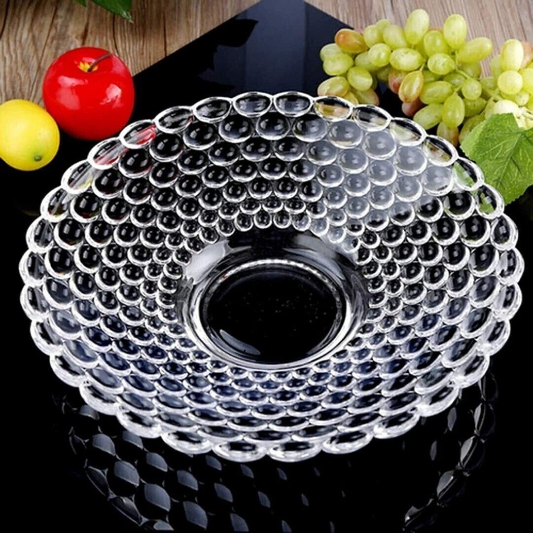 Glass Vegetable Bowl Transparent Crystal Glass Bubble Fruit Bowl Plate Serving Tray 24.5 cm,-image-15