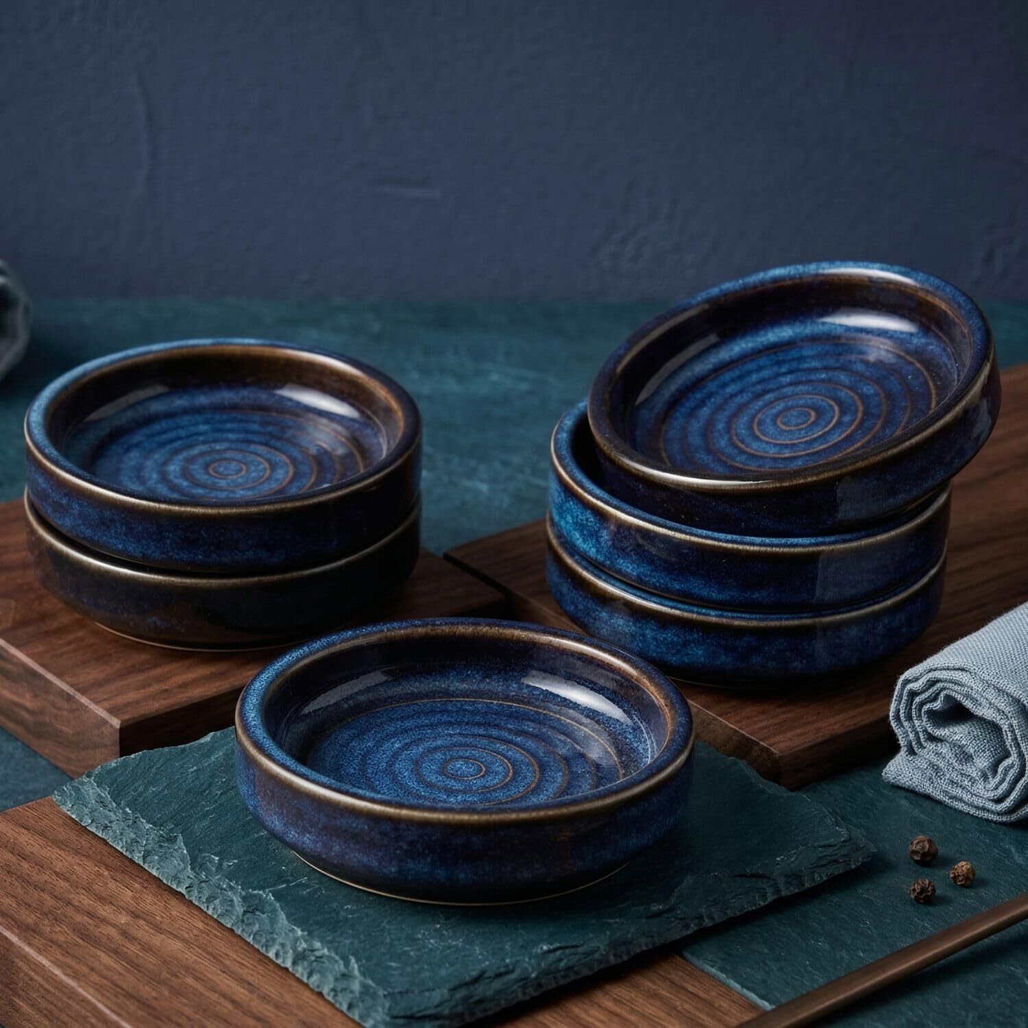 Ceramic Mixing Bowl Reactive Glaze Dip Bowl Set, Blue Ceramic Serving Bowls, Set of 6-image-3