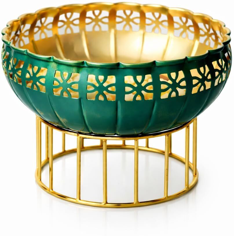 Iron Decorative Bowl Handcrafted 8 Inch Teal Green Urli Dish Multi Purpose Metal-image-3