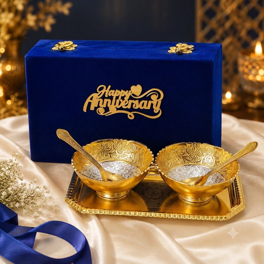 Round Golden Silver Plated Decorative Bowl Set, Elegant Anniversary Gift cloure Bowl Serving Set-image-2