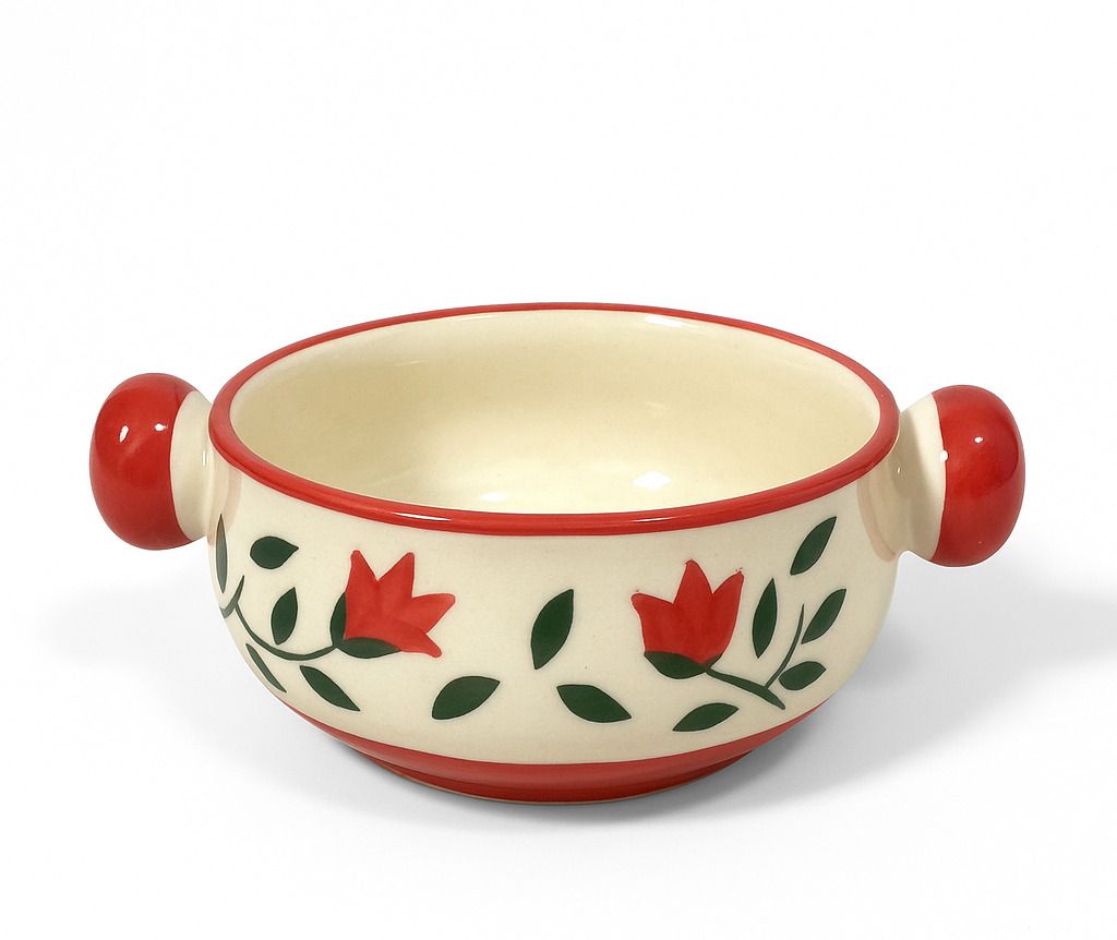 Ceramic Serving Bowl Handle Bowl red Leaf-image-49