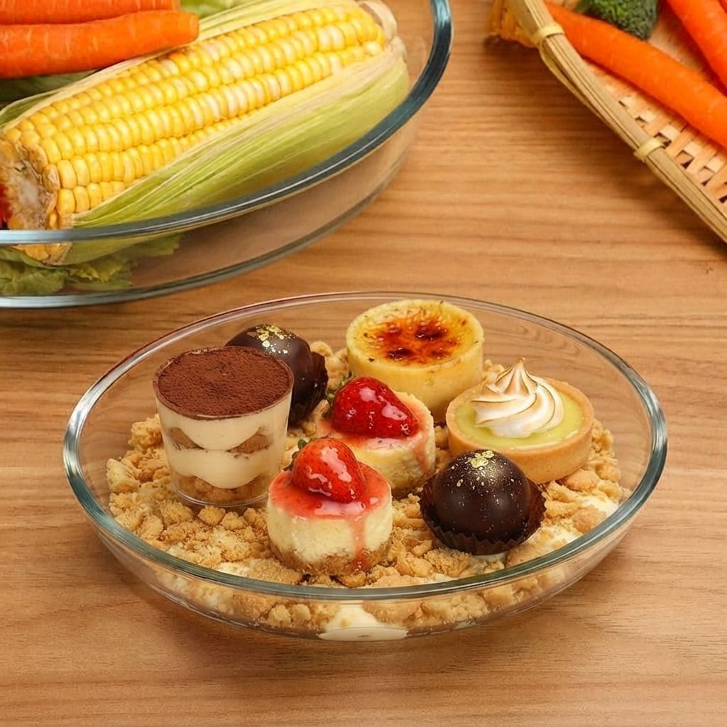 tinsuhg Glass Serving Bowl Borosilicate Glass Bakeware and Serveware Tray-picture-3