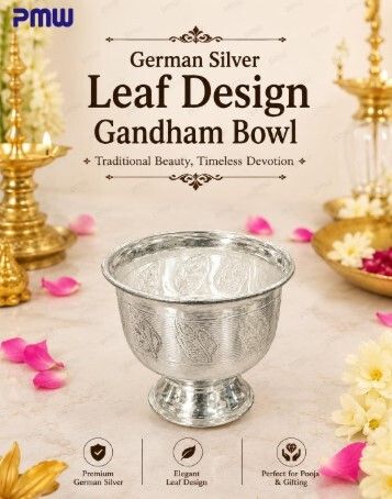 pmw Silver Storage Bowl German Silver Leaf Design Gandham Bowl|Multipurpose Pooja Cup for Kumkum, Pasupu-picture-17