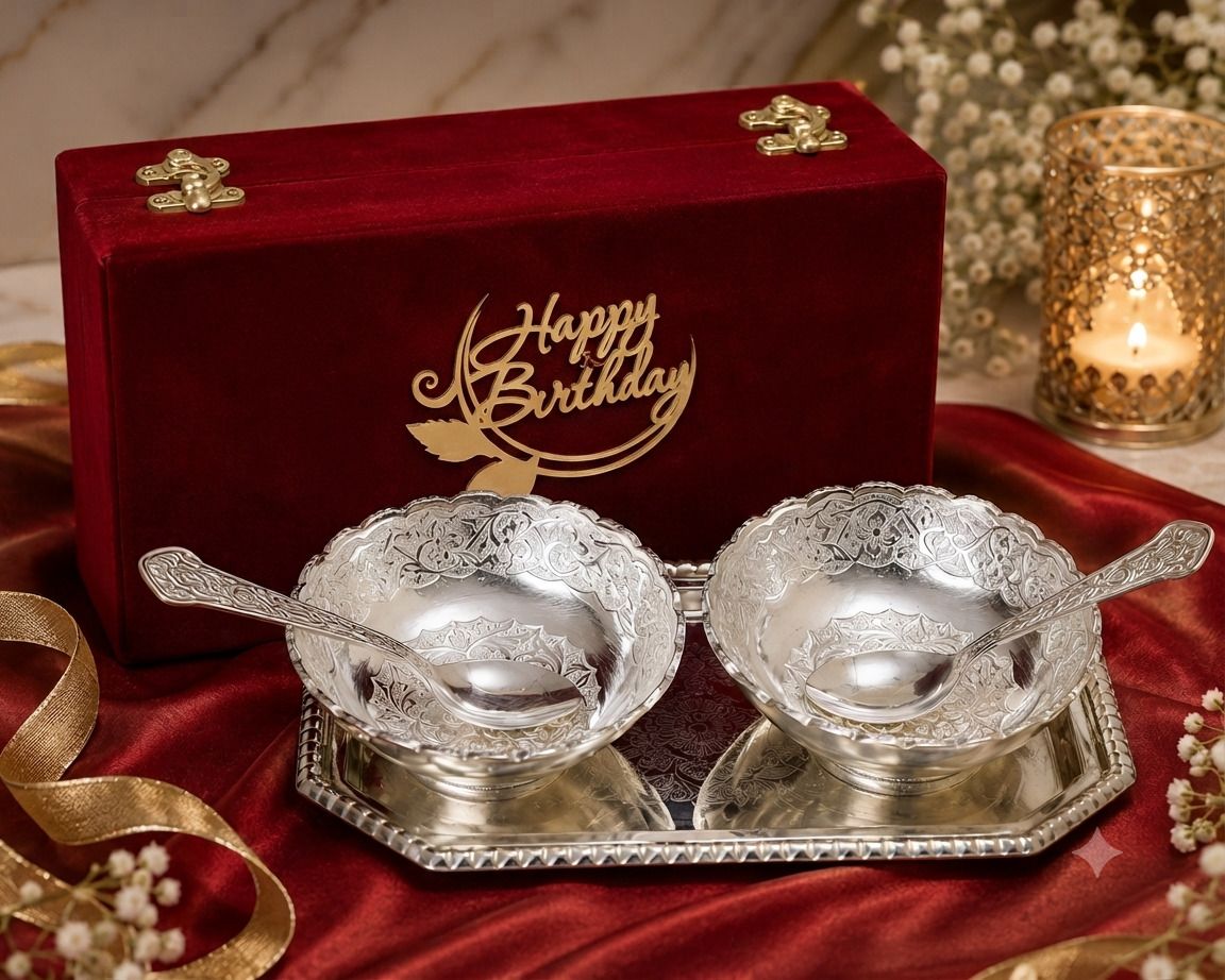 starlight Silver Plated Handwork Decorative Bowl Set, Elegant Birthday Gift, Velvet Box Bowl Serving Set-picture-11