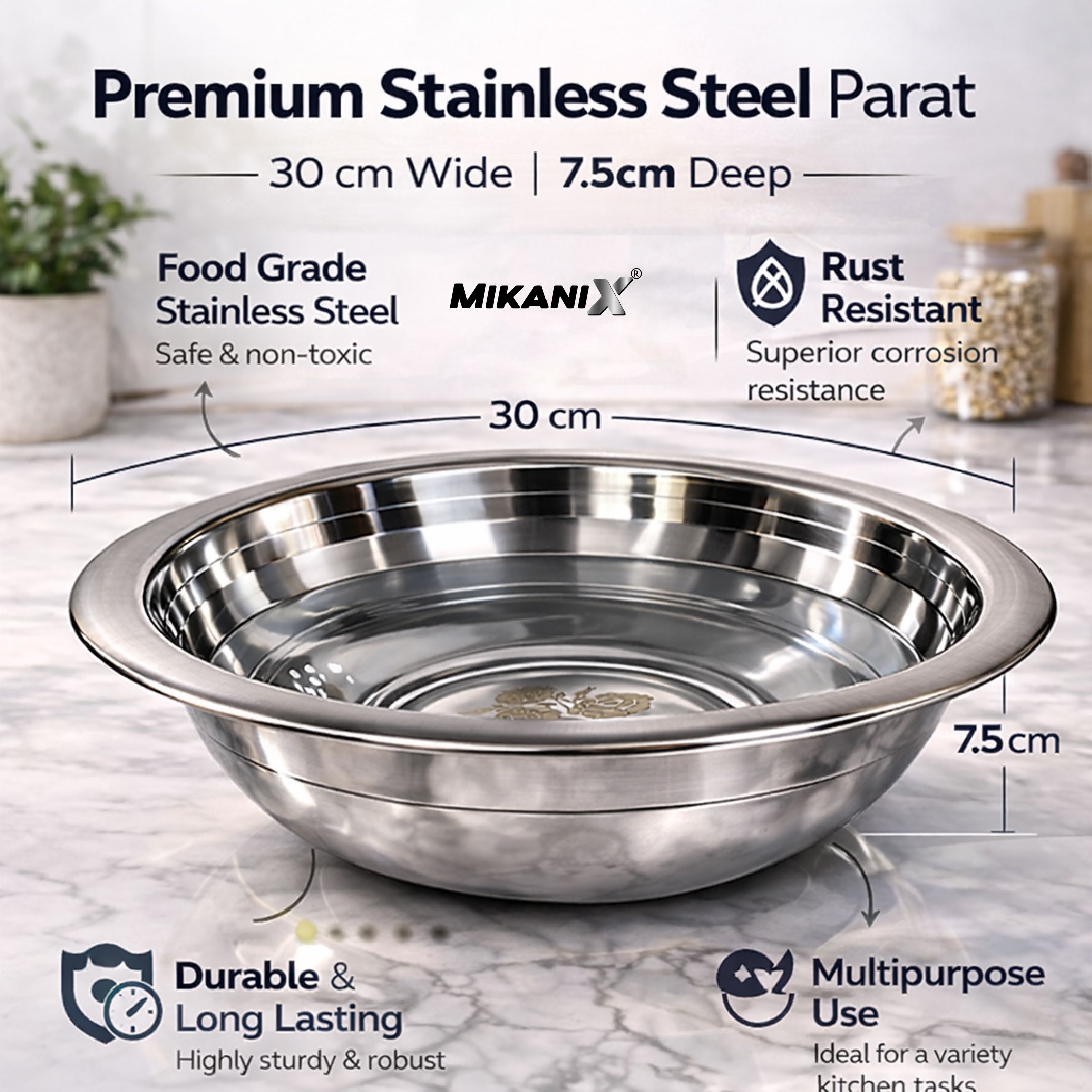 Stainless Steel Parat Bowl for Kneading, Mixing & Serving Use in Kitchen Paraat-image-46