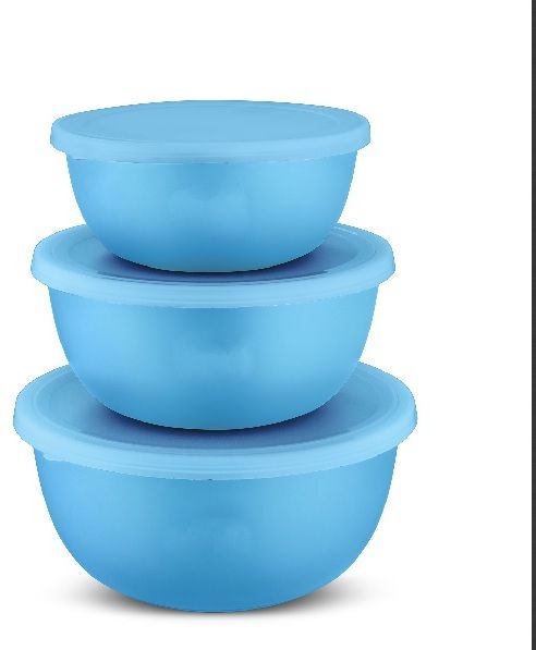 genkraft Stainless Steel, Plastic Storage Bowl Flora Stainless Steel Microwave Safe 3 Pcs. Bowl Set with Lid-Blue-picture-20