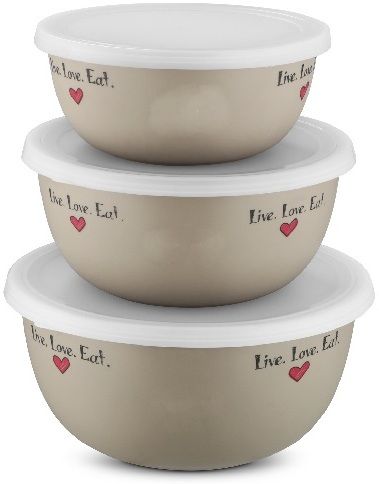 Stainless Steel, Plastic Storage Bowl Flora Stainless Steel Microwave Safe 3 Pcs. Bowl Set with Lid-Cream