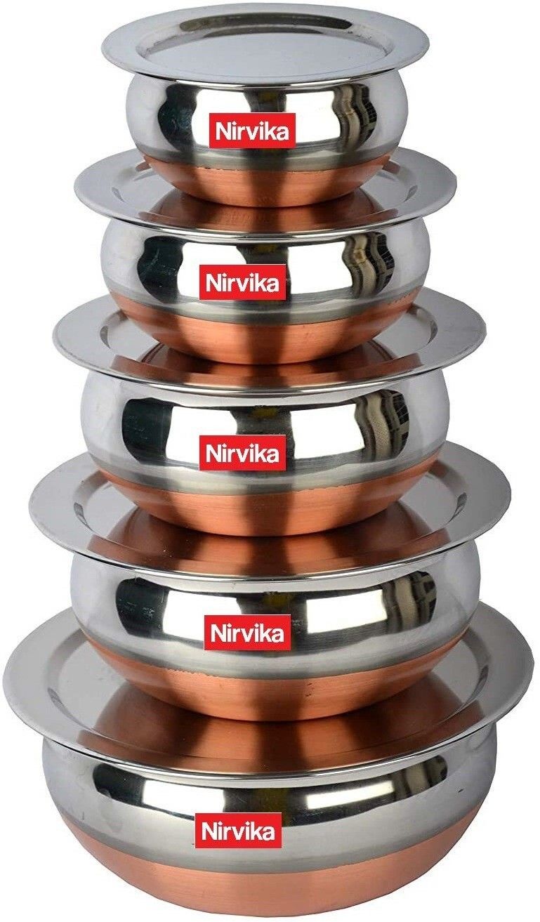 Stainless Steel Serving Bowl Stainless Steel Handi Set Copper Bottom handi set of 5 Cookware/ Container/pot pan/patila/bhagona/Serving bowl/biryani cook & serve Set With Lids (Stainless Steel, Copper, Induction Bottom) Capacity 400 ML 650 ML and 800 ML 1200 ML,1600 ml-image-45