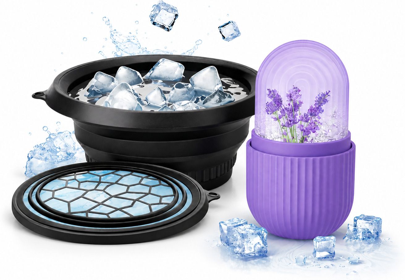 nobiz Portable Ice Bowl Bucket Tray with Ice Roller For Face Eyes and Neck Black, Purple Silicone Ice Cube Tray-picture-13