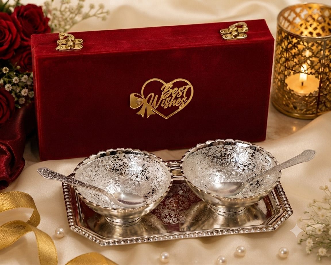 Round Silver Plated Decorative Bowl Set, Elegant Best Wishes Gift cloure Bowl Serving Set-image-37