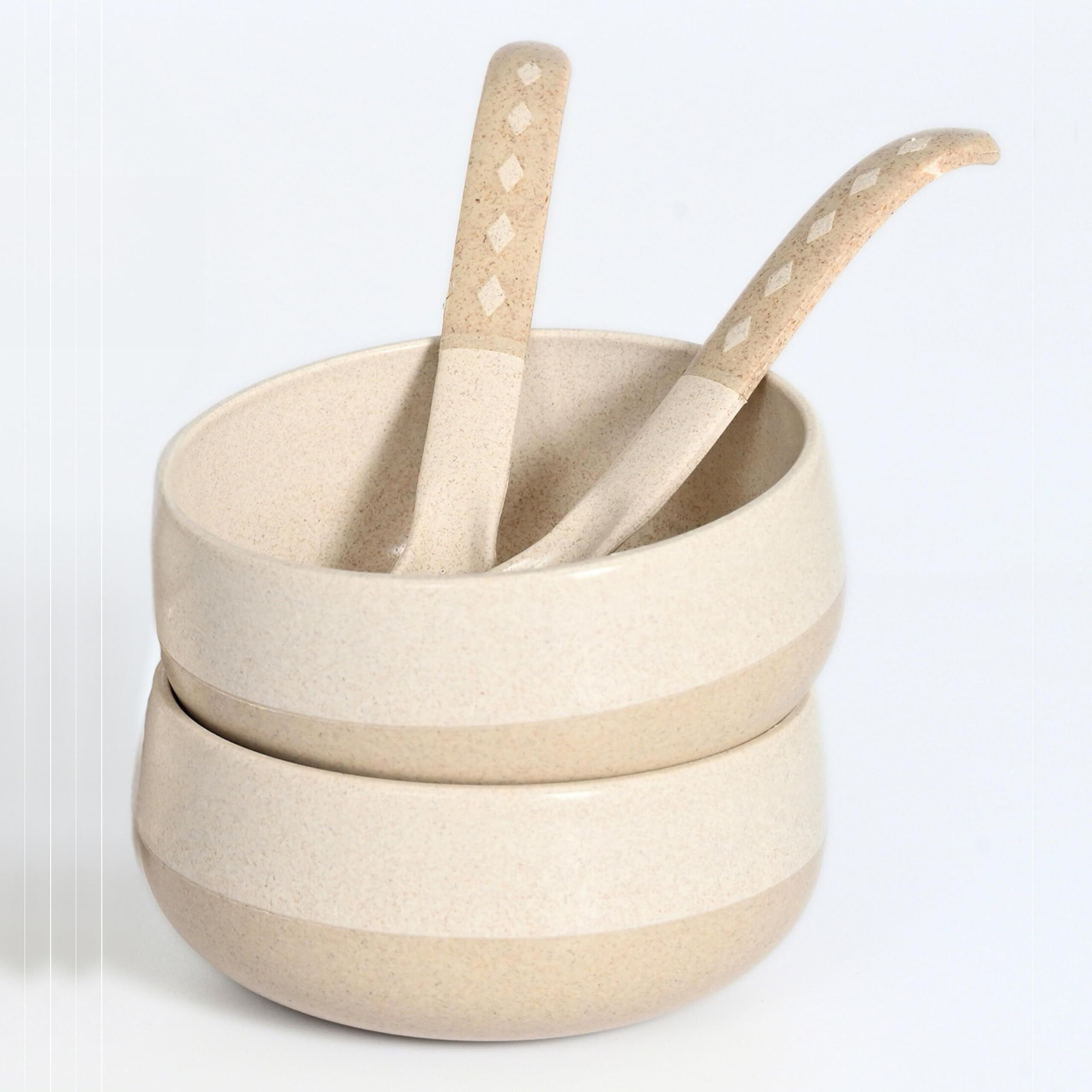 eha Biocomposite Soup Bowl with Spoons | Made with Rice Husk | Microwave Safe Serving Bowls For Kitchen-picture-45